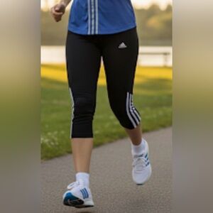 Adidas 3/4 Leggings Cropped Black White Signature 3-Stripe Y2K Style Med